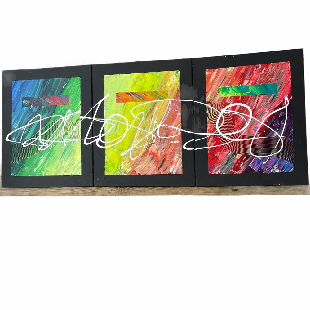 Hand Painted  LOVE Triptych Original abstract acrylic painting‎